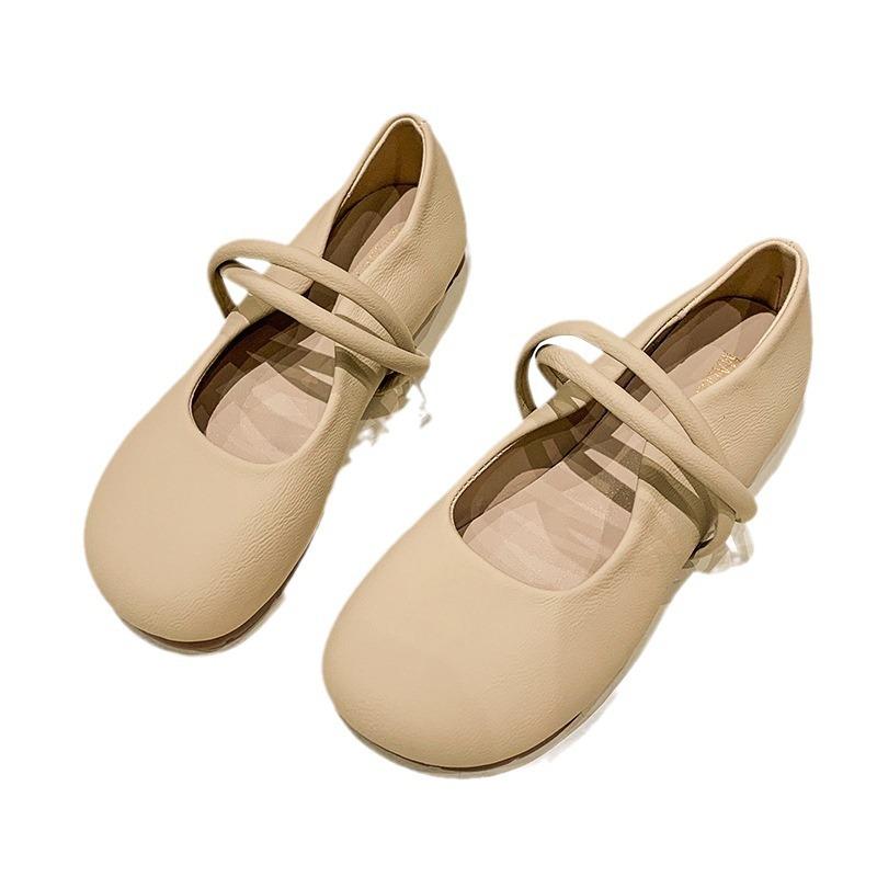 Mary Jane Single Shoes Women's 2025 Spring New Late Evening Breeze Gentle Shoes with Skirts Shallow Mouth Round Head Flat-soled Beanie Shoes