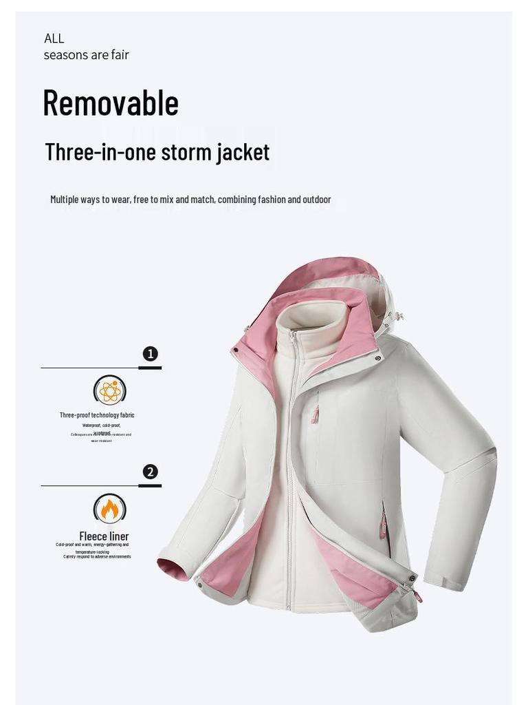 Unisex Windproof & Waterproof 3-in-1 Jacket with Detachable Fleece Liner for Mountaineering