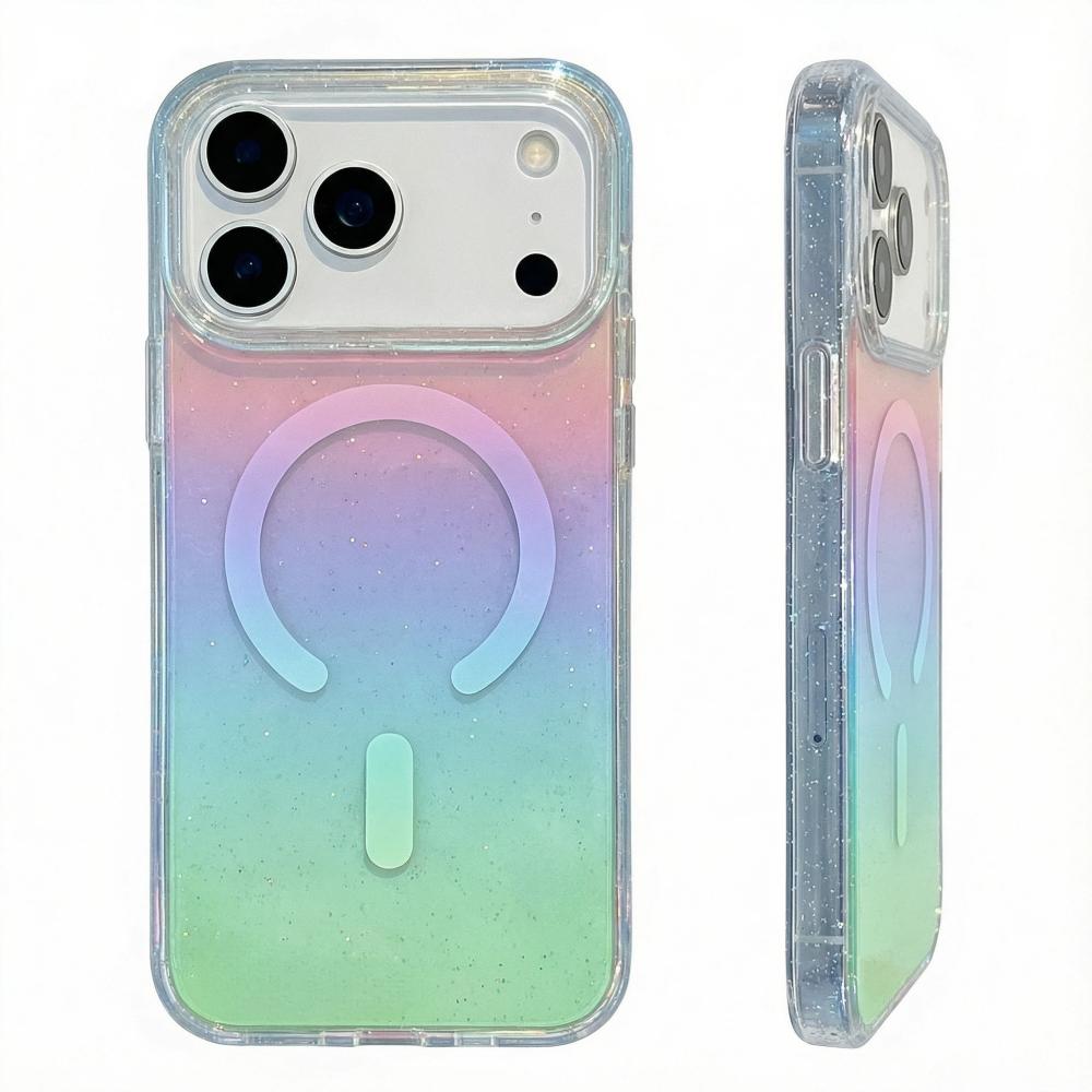 Rainbow Gradient Sparkling Magnetic Cover for Girls To Use For iPhone 17 Pro Max 16e 17 15 14 13 12 11 Pro Anti-drop Phone Case