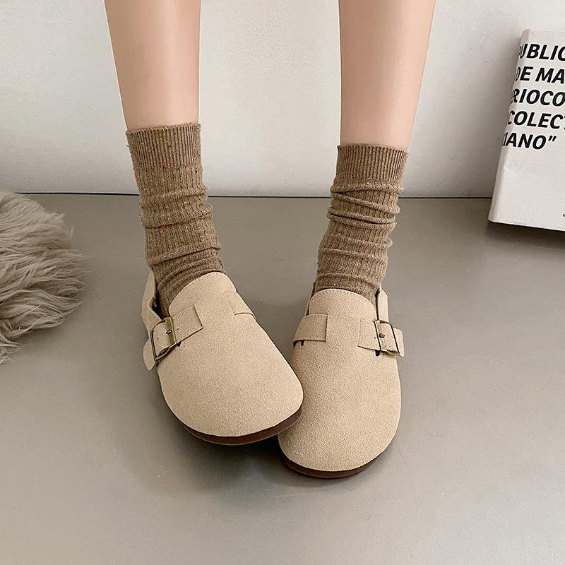 Round head flat bottom spring single shoes women's small fragrant wind soft sole Doudou shoes Birkenstocks