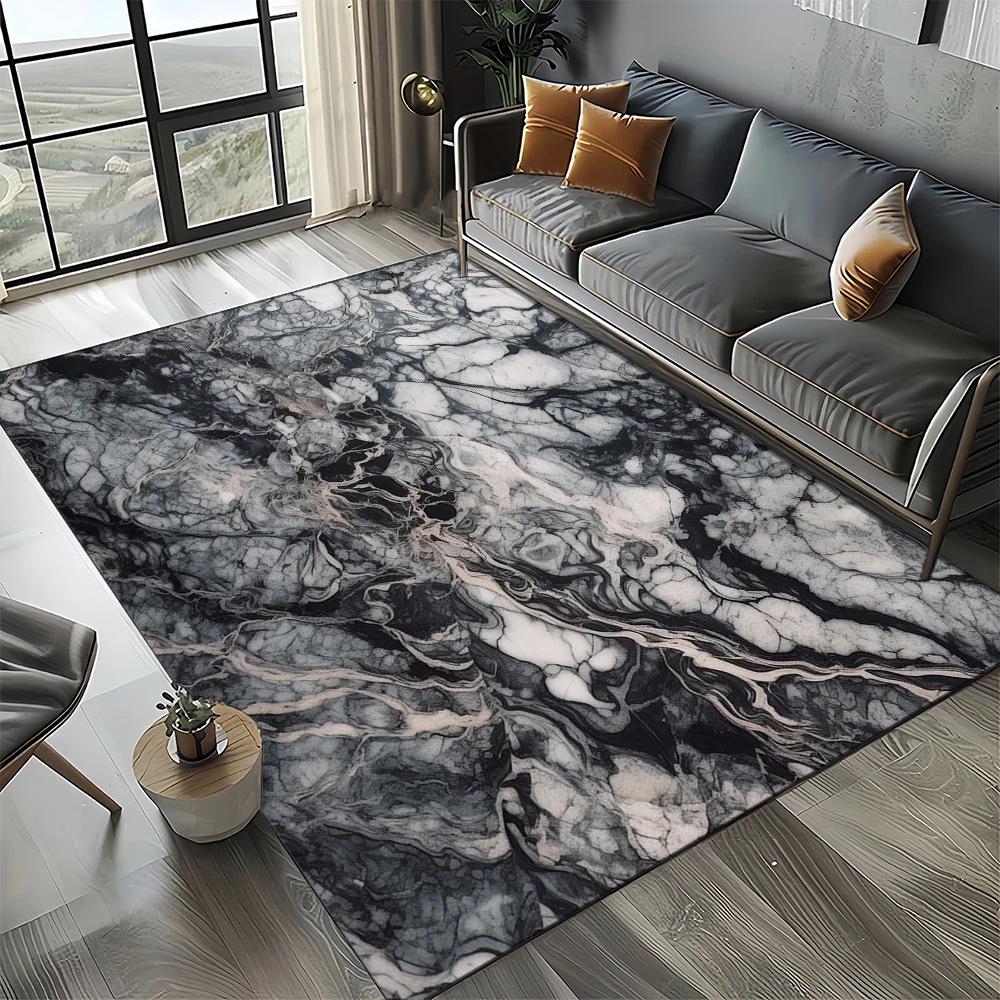 2025 New Style Fashion Marble Black White Gold Stone Carpet Rug for Living Room Bedroom Home Sofa Decoration,Non-slip Floor Mat