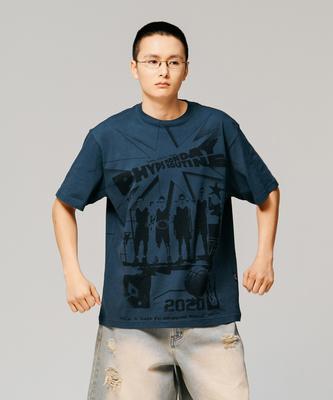 PHYSICAL DEPARTMENT Cartoon Basketball Short Sleeve T-Shirt Indigo Blue