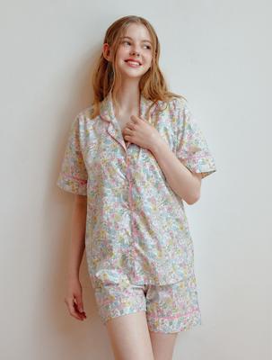 Lunalujeuseutyudio Women'S Florence Cotton Short Sleeve Collared Two-Piece Pajamas