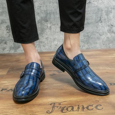 Luxury Brand Men Shoes Loafer Shoes Men Casual Leather Side Metal Buckle Shoes Mens Dress Shoes Black and Blue Platform Shoes