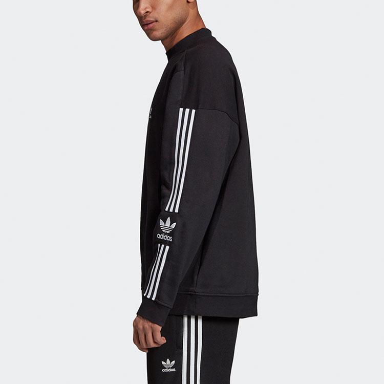 Adidas Originals Trefoil Lock Up Contrast Three-Stripe Fleece Crew Neck Sweatshirt Men Tops Black ED6121