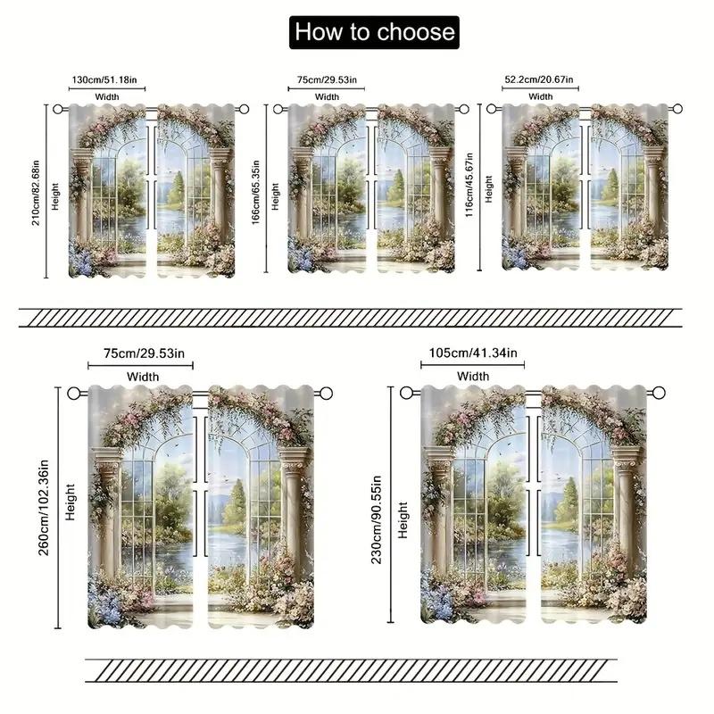 2 Pcs Flower bouquet arch print curtains,suitable for bedroom,living room kitchen decoration,home decoration,window decoration