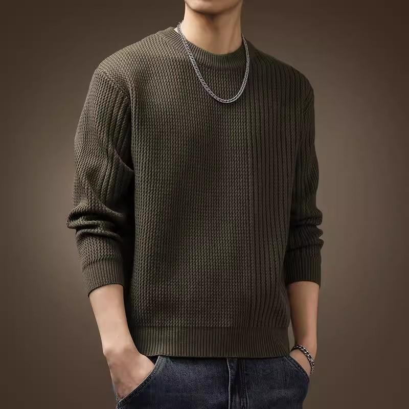 Men's warm fashionable big size heavy sweater soft high quality fabric round neck sweater loose casual sports long-sleeved knit shirt