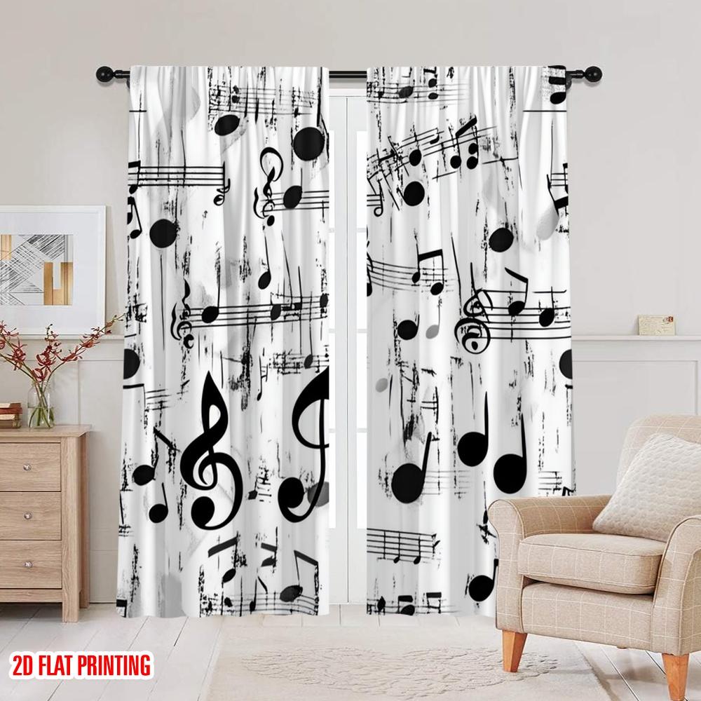 2pcs,2D Plane Printing Curtains Musical Chaos Versatile Fabric (without Rod) Holiday Use for Bedroom, Living Room
