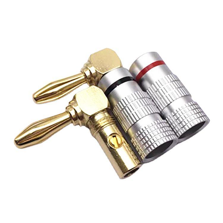 Gold-Plated Banana Plug 4mm 90° L-Shaped Elbow Red/Black Wire