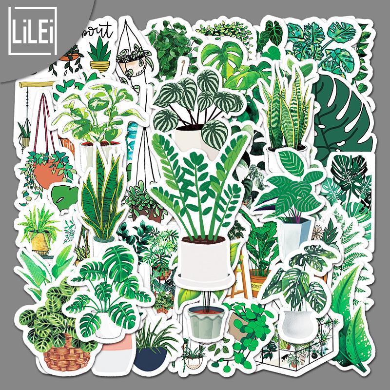 50 Cartoon-Style Green Plant Decorative Stickers for Suitcases, Skateboards, and Cars
