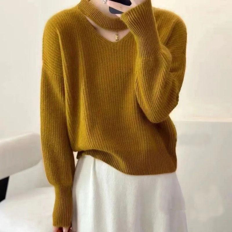 

Весенний и осенний свитер, зимний новый, свободный и универсальный, нежный, темпераментный, ленивый вязаный свитер one size жёлтый