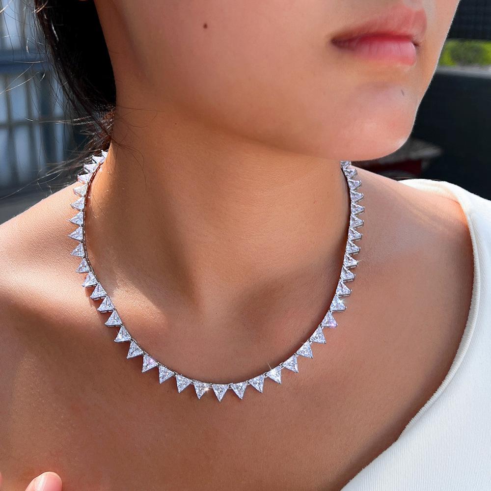 Inverted Triangle Full Diamond Necklace Zircon Personality Trend Collarbone Chain Neck Chain