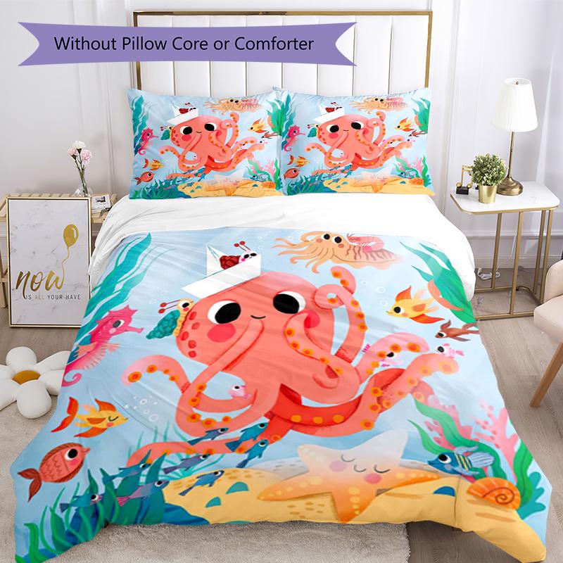 Sea Animals Bedding Set Breathable Duvet Cover with Pillowcases Decorative Bed Linen for Bedroom Home Decoration Birthday Gift