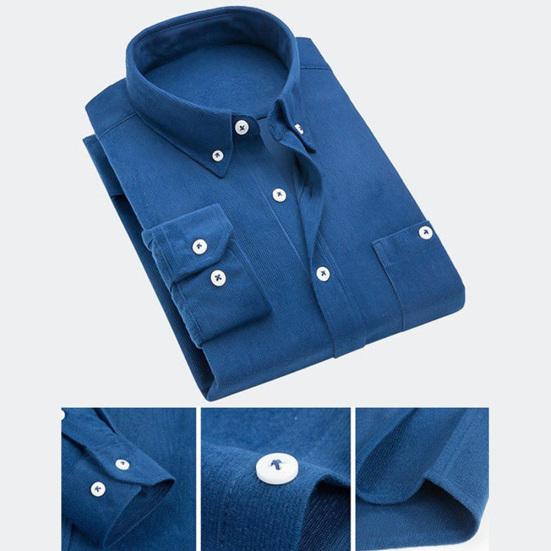 Men Vintage Turn Down Collar Sztruksowe guziki Plus Size Business Slim Shirt