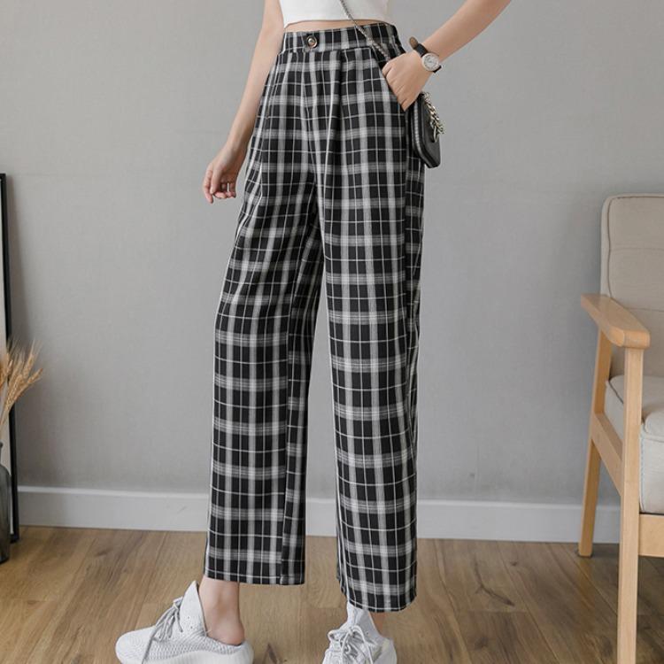 Buy Women Vintage Plaid Pants Elastic 