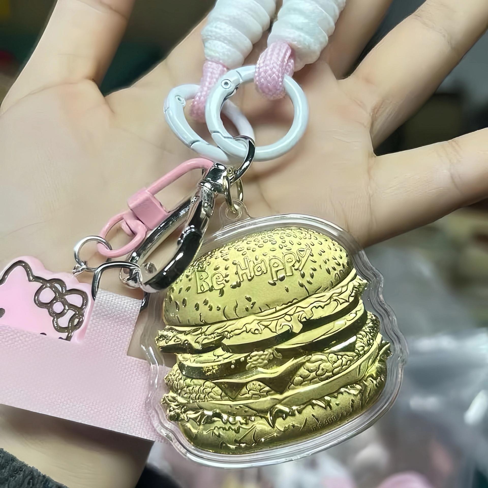 Hello Kitty Gold Pendant & Cute Accessories: Pure Gold, Milk Tea Fries Lanyard, Cat Phone Chain, and Bag Charm