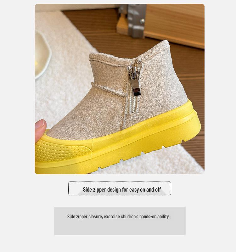 Bottes d'hiver 2025 doublées polaire pour enfants, Chaussures de neige chaudes anti-choc pour garçons et filles, Conception à bout fermé.