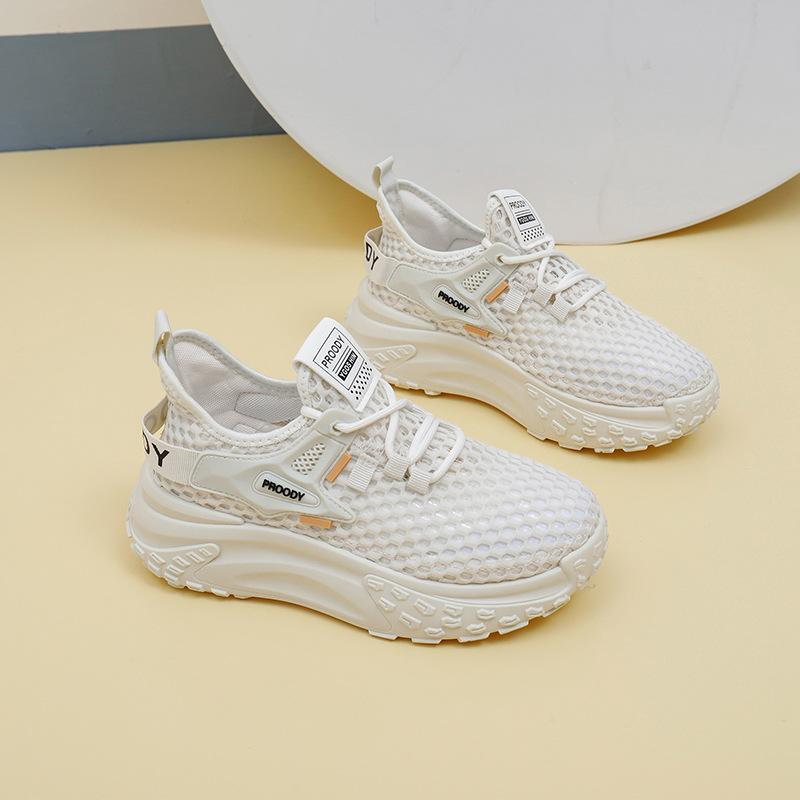

2025 летние сетчатые кроссовки новые сетчатые дышащие кроссовки летающие тканые тонкие повседневные спортивные женские туфли интернет-знаменитости YDY423 35 бежевый