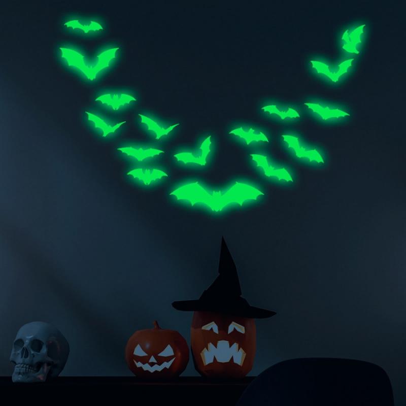1pcHalloween Luminous Bat Wall Stickers Party Decoration Stickers Window Stickers Bedroom Bar Wall Stickers Holiday Decoration S