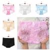 4PCS Mesh Transparent Lace Flower Panties Low Waist Women Underwear Seamless Lace Briefs  Female