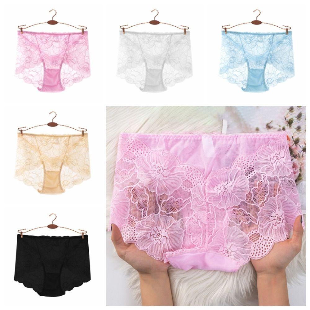 4PCS Mesh Transparent Lace Flower Panties Low Waist Women Underwear Seamless Lace Briefs  Female