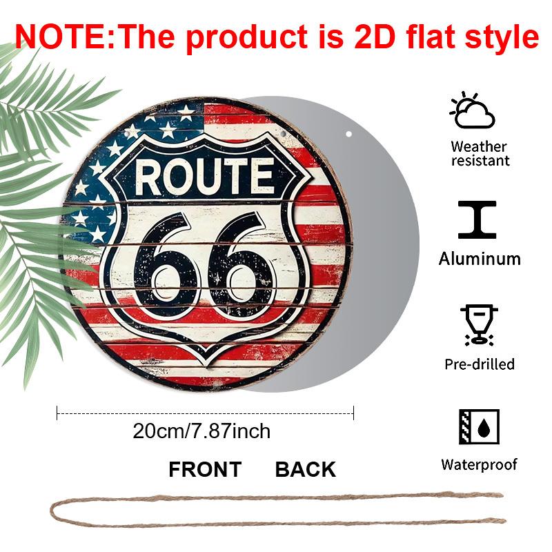 2D Flat 1pc Vintage Road Trip Decoration Plaque, Route 66 American Flag Pattern Signs, Garage Decor, Bar Decor, Home Wall Hanging Decor, Wonderful