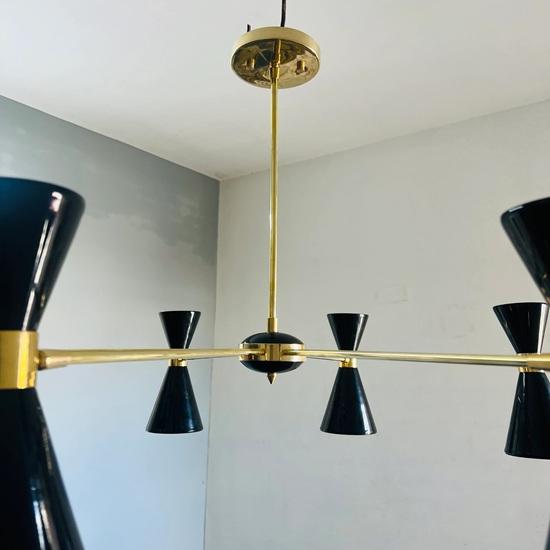 Handcrafted Brass Sputnik Chandelier 8 Arm Mid Century Stilnovo Style