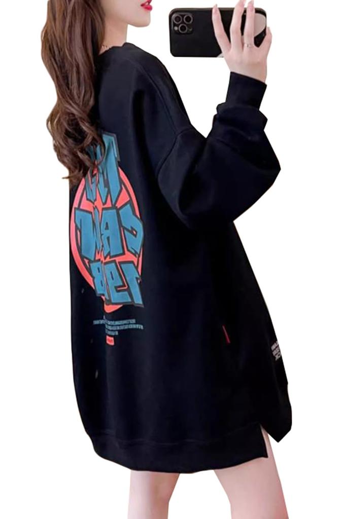 JIYUTOR Long Sleeve Loose Round Neck Pullover Plus Oversized English Stylish Korean Loose Fleece Size Women's Sweatshirt, Fit, Hoodie, Size,