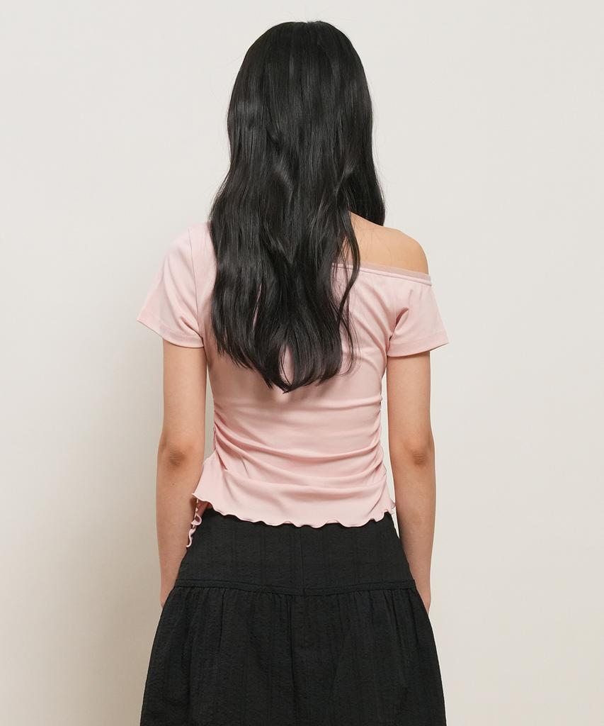 GENERALIDEA Mesh-Trimmed One-Shoulder T-Shirt [Pink] / Gf2Lts526