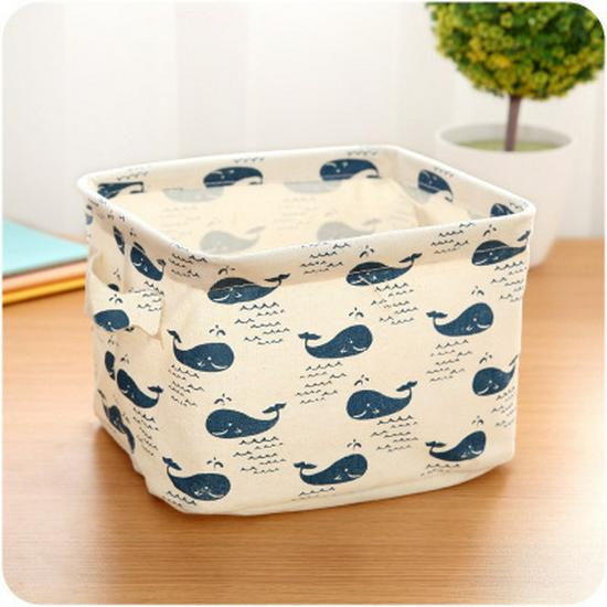 Waterproof Printed Cotton Linen Basket with Handles for Desktop, Sundries, and Small Clothes Storage
