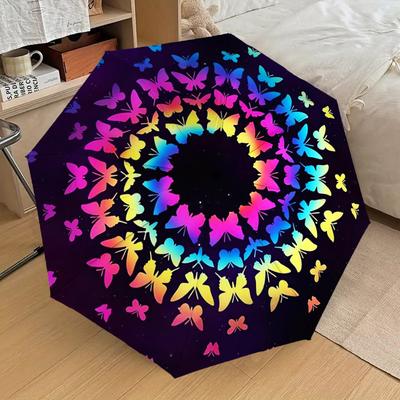 1pc Butterfly Mandala Pattern Umbrella Design Automatic Opening and Closing Umbrella, High-quality Travel Umbrella, Lightweight and Portable, -1002103
