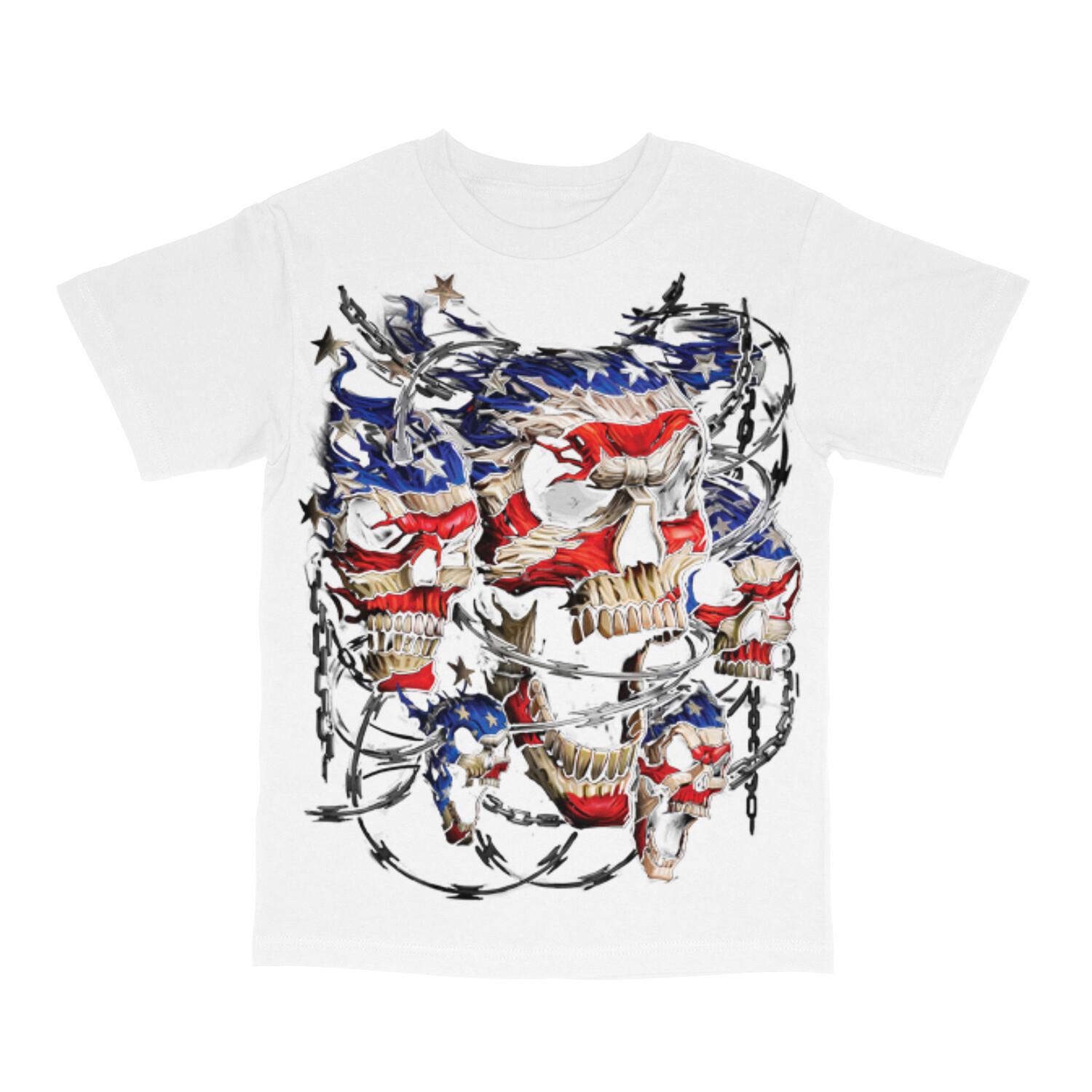 Patriotic Skulls USA Red White Blue Flag Mens Short Sleeve T-Shirt 11248D0 S