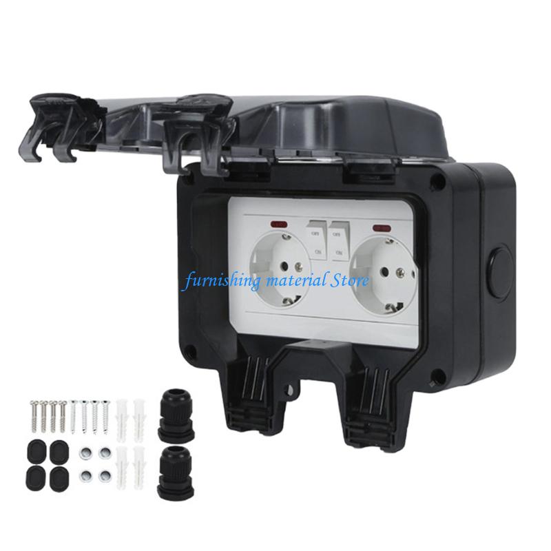Y5GD Complete Set Double European Waterproof Socket with Switches and Indicators Light