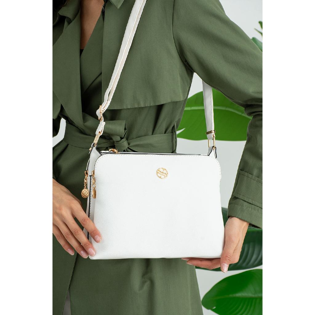 Schwarze Damen-Schultertasche aus weichem Leder mit 4 Fächern, langem Kreuzriemen, mittlerer Größe, nützliche Umhängetasche