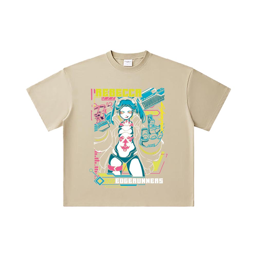 260 GSM Double Yarn 32 Count 100% Cotton Cyberpunk V9 Rebecca Print Unisex Heavy Cotton T Shirt