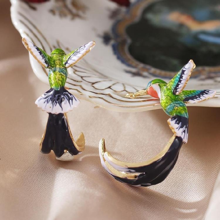 Elegant Hummingbird Enamel Earrings Sturdy Alloy Fashion Statement Pieces for Trendy Women Party and Daily Wear