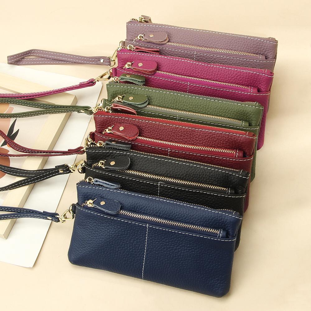 Elegant Long Women's Genuine Leather Clutch Wallet with Thin Korean Style Zipper