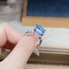 Exquisite S925 Silver Square Sugar High Carbon Diamond Women's Ring with Aquamarine Accent - Bold European/American Style.