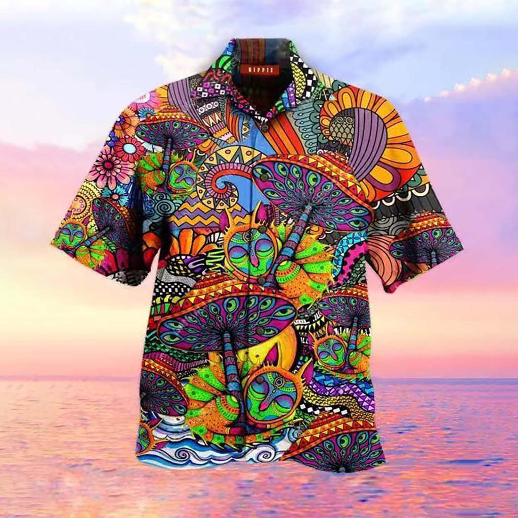 Men's Fashion Cool Cute Casual Hawaiian Print Casual Shirt Short Sleeve Top