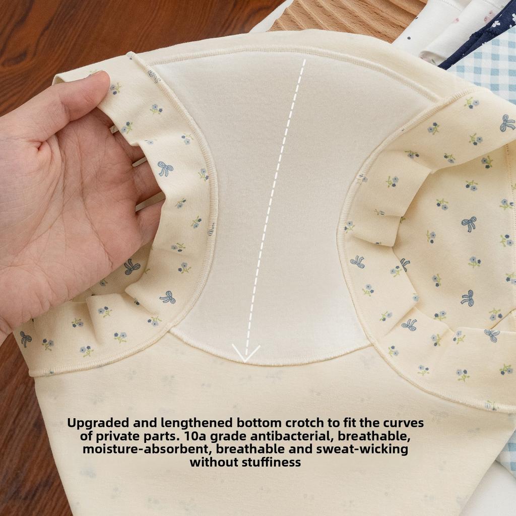 Women's Spring and Autumn New Pure Cotton Flower 10A Antibacterial Extension Crotch No Trace Briefs