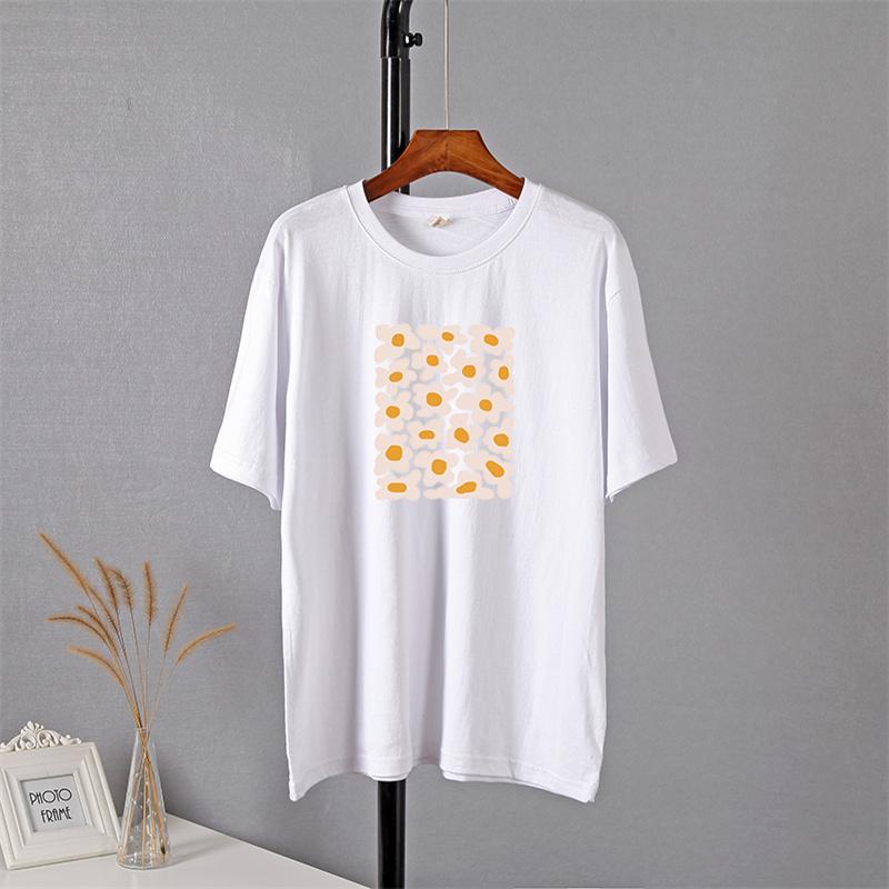 Hirsionsan Little Daisy Print T Shirt Women 2021 New Basic 100% Cotton Summer Tops for Girl Korean Sweet Short Sleeve Female Tee Cute Flower Clothing
