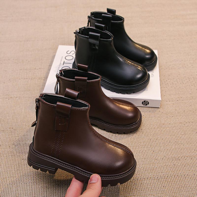 Boys and Girls Autumn 2025 New Children's Short Boots Korean Version Fashionable Simple Versatile Girls Leather Boots Round Head Single Boots