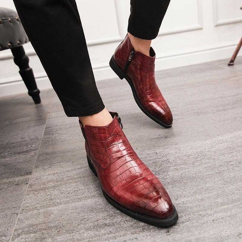 Men’s Red High Retro Boots Wingtip Dress Formal Black Leather Ankle Boots Tuxedo Wedding Blazers Saddle  Shoes Large Size