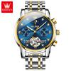 OLEVS Luxus Herren Automatische Mechanische Uhr Mondphase Multifunktionszifferblatt Hohl-Tourbillon Edelstahlarmband Armbanduhr