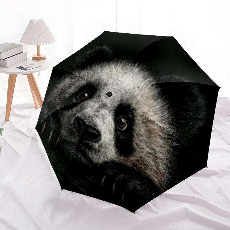 Panda Close-up pattern, automatic folding umbrella, portable and foldable design, 8 ribs, a Christmas or birthday gift.
