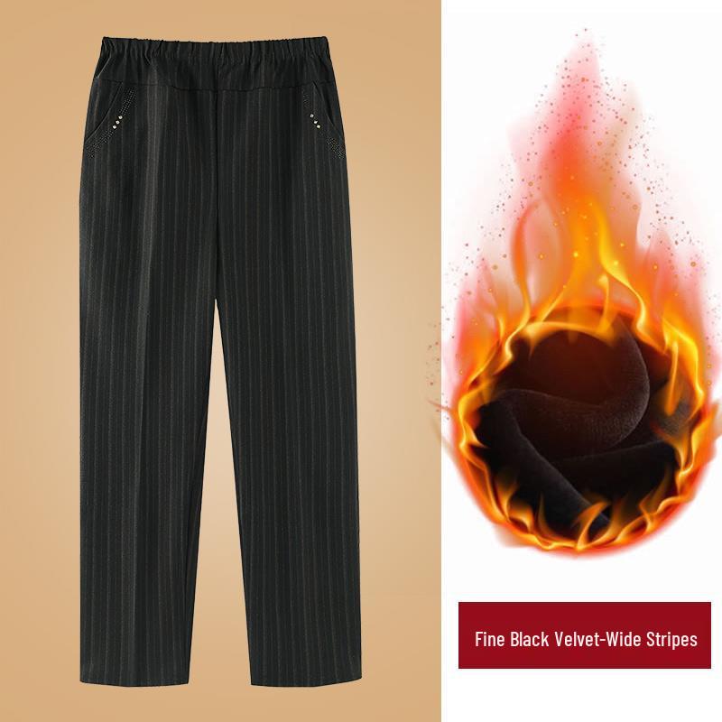 Women's Plus Size Warm Fleece-Lined Straight-Leg Pants for Autumn and Winter