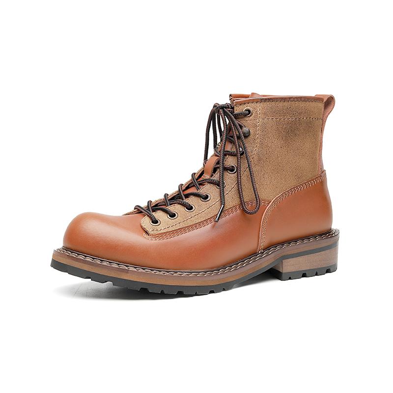 

Fashion 2025New Men Thick Bottom Boot British Style High Top Fashion Genuine Leather Motorcycle Boot Outdoor leisure Comfy Lace-Up Boots 44 коричневый