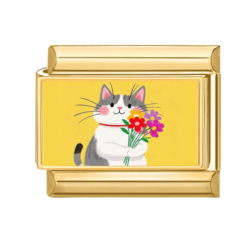 

New Lovely Cat Dog Flowers Gold Color Italian Charm Links Fit 9MM Stainless Steel Bracelet Women Men DIY Making Christmas Gifts