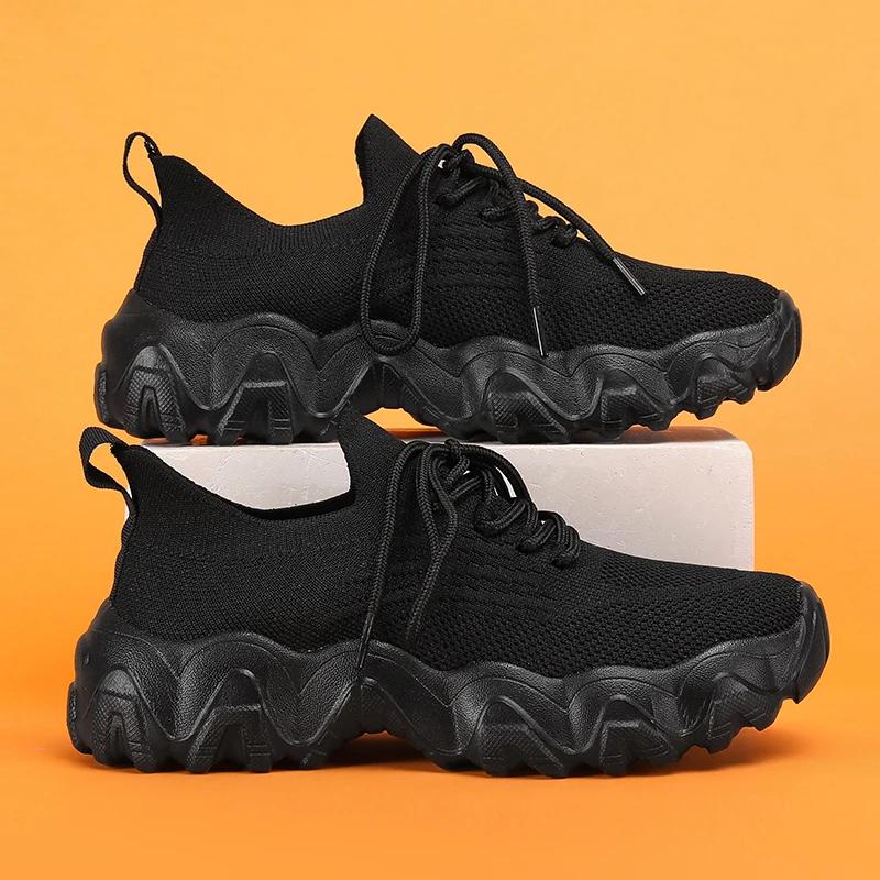 

Женские кроссовки для бега на открытом воздухе 2025 Модные повседневные спортивные кроссовки Летние легкие и дышащие кроссовки на толстой подошве 36 чёрный