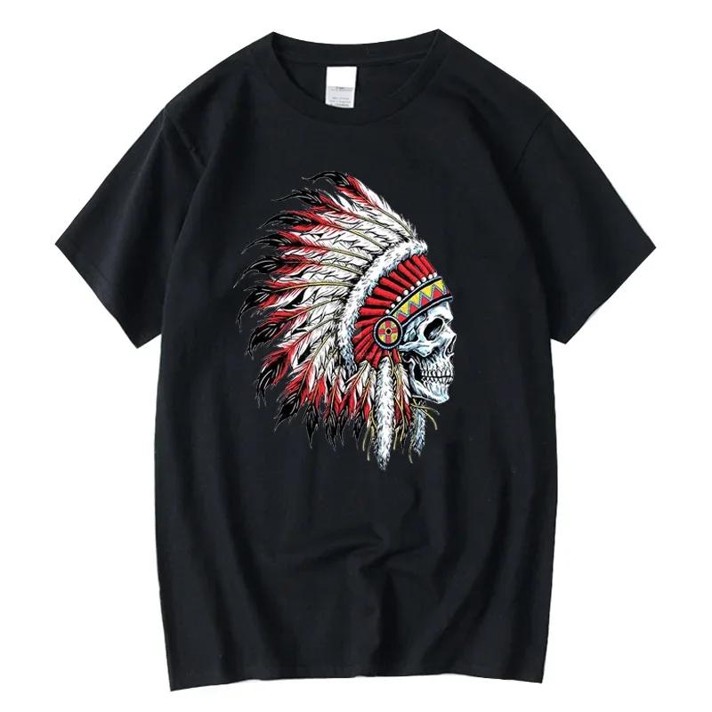 Mens Tshirt 100 Cotton Casual Funny Indian Skull Print Loose Oneck Cool Summer T Shirt for Men Short Sleeve Tshirt Male
